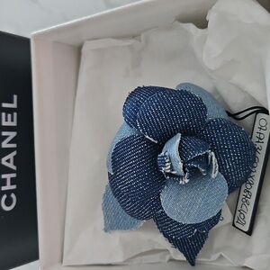CHANEL Denim Blue Floral Brooch